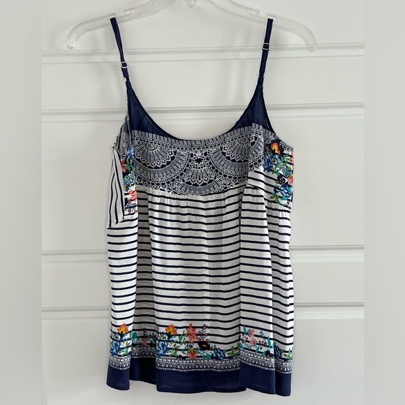 Cabi Harlow Mixed Floral Striped Print Boho Spaghetti Strap Tank Top Womens S - Picture 6 of 12